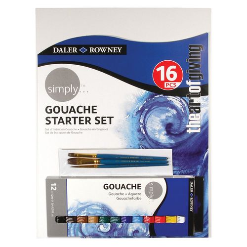 Image of Daler Rowney Simply Gouache Paint 16 Piece Starter Set