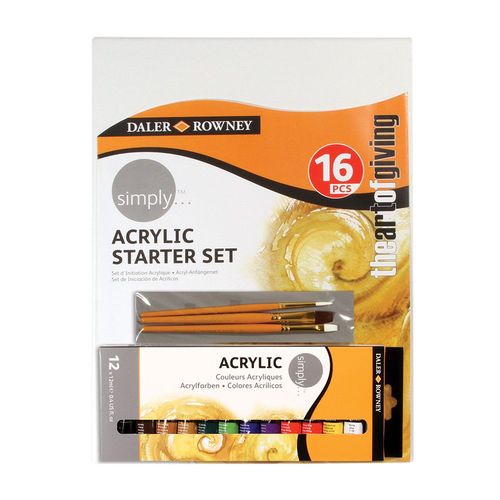 Image of Daler Rowney Simply Acrylic Paint 16 Piece Starter Set