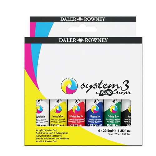 Image of Daler Rowney System 3 Fluid Acrylic Paint 6 x 29ml Set