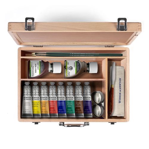 Image of Winsor & Newton Winton Oil Colour Essentials Wooden Box 15 Piece Set