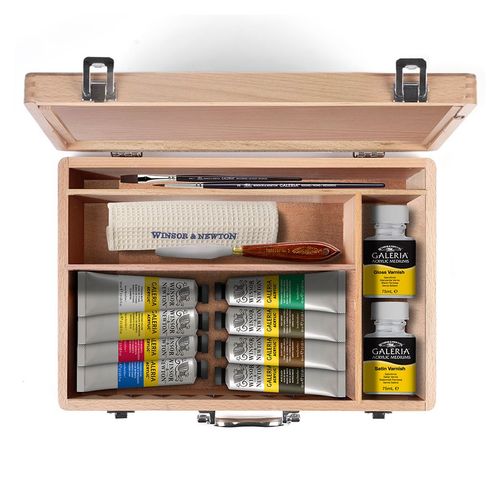 Image of Winsor & Newton Galeria Acrylic Essentials Wooden Box 15 Piece Set