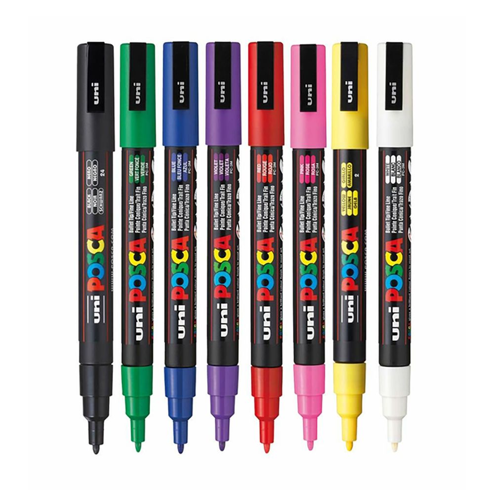 Set 8 Pennarelli Acrilici POSCA PC-8K A Punta Larga A Scalpello – Colori Base, Per Tutte Le Superfici, Adatti A Artisti E Hobbisti