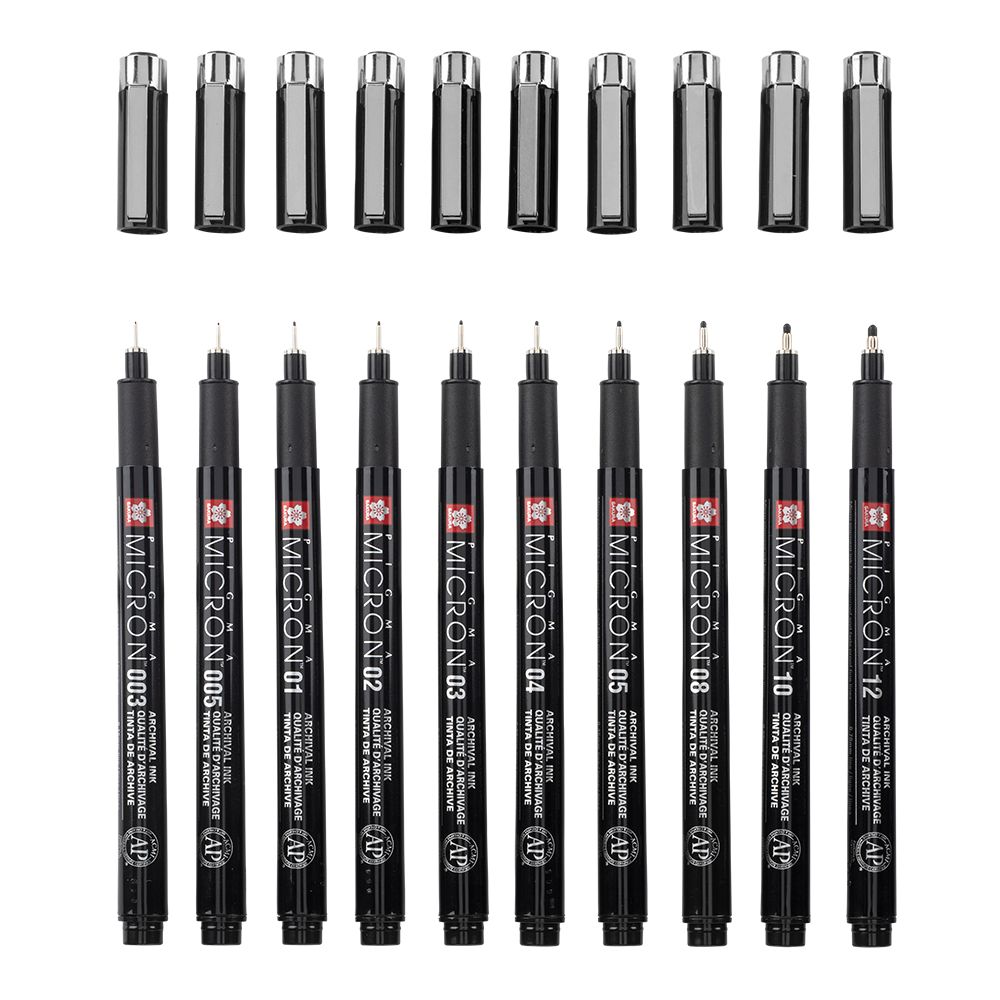 Penne Grafiche Nere Pigma Micron Sakura Fineliners - 12