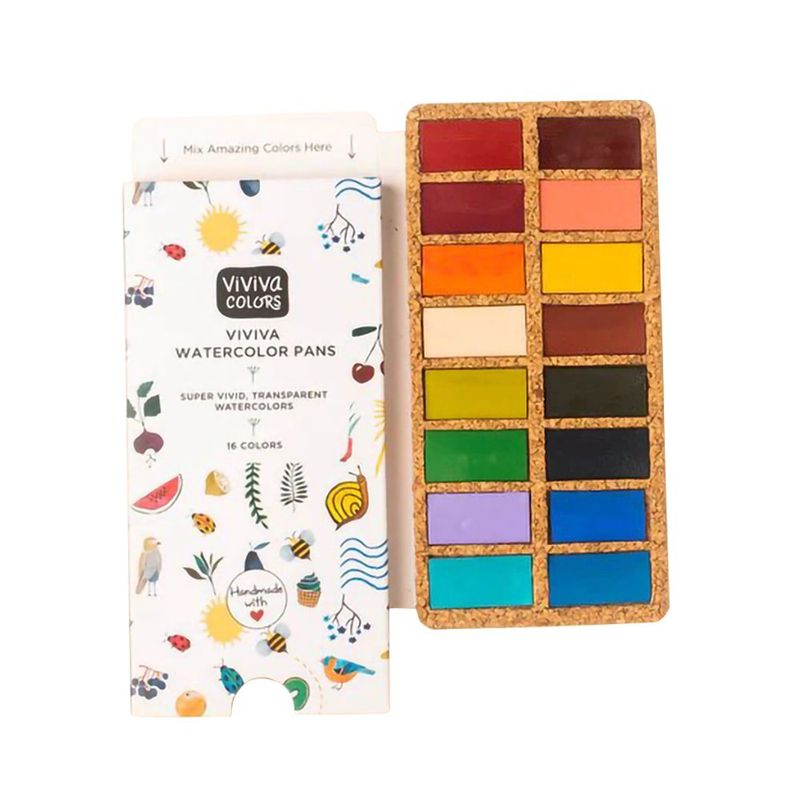 Viviva VV276053 Watercolor Travel Set A6, kunstleer - etui met 16 levendige aquarellen, watertankpenseel, zwarte stift in 0,5 mm en schetsboek met 24 vellen van 200g/m² groot - A6 Viviva VV276053 Watercolor Travel Set A6, kunstleer - etui met 16 levendige aquarellen, watertankpenseel, zwarte stift in 0,5 mm en schetsboek met 24 vellen van 200g/m² groot - A6