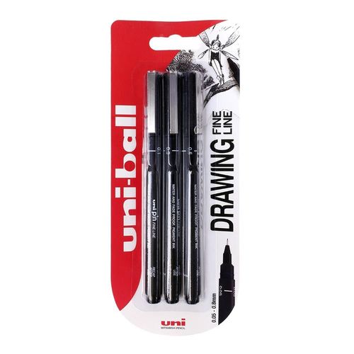 Uni Pin Fine Line Pen Packs 3 Pen Pack