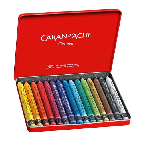 Caran d'Ache Neocolor II Aquarelle Watersoluble Wax Pastels 15 Assorted Colours