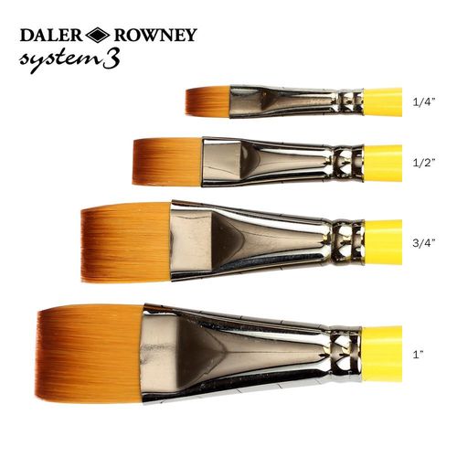 System 3 Acrylic Brushes SY55 Short Flat 25mm (1")